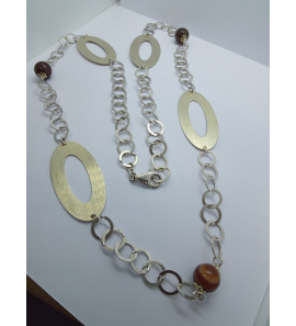 Zilver chanel rontjes/ton met agaat 95 cm - 3072472