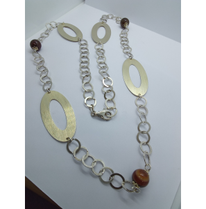 Zilver chanel rontjes/ton met agaat 95 cm - 3072472