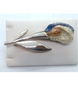 Zilver broche bloem met zirkonia kleur - 3070768