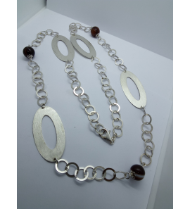 Zilver chanel rontjes/ton met agaat 95 cm - 3072471