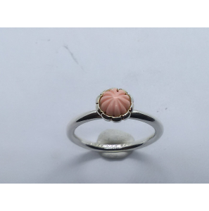 zilver aanschuifring met roze koraal mt. 18¾ - 3079344