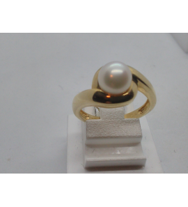 Goud dames ring met zw parel - 3080400
