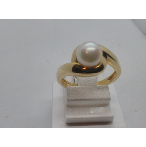 Goud dames ring met zw parel - 3080400