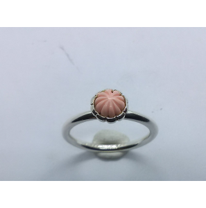 zilver aanschuifring met roze koraal mt. 17½ - 3079342