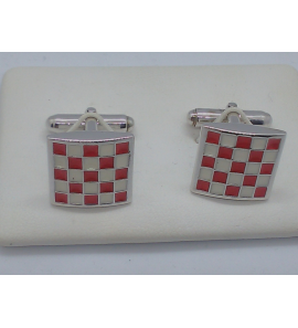 Zilver manchetknopen VK rood/wit email - 3080520