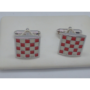 Zilver manchetknopen VK rood/wit email - 3080520