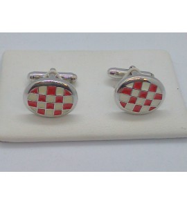 Zilver manchetknopen  rood/wit email - 3080521