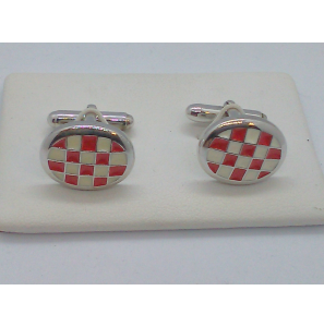 Zilver manchetknopen  rood/wit email - 3080521