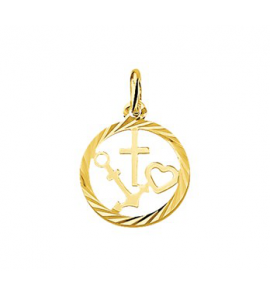 Goud hanger Hoop, geloof en liefde in rand 15 mm - 3083424