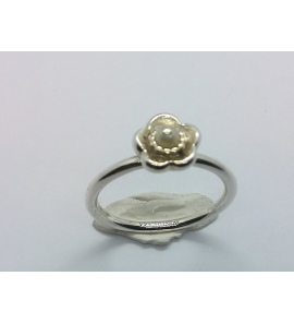 Ziver aanschuif ring "bloem" met parel mt/ 17½ - 3083202