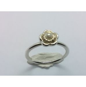 Ziver aanschuif ring "bloem" met parel mt/ 17½ - 3083202