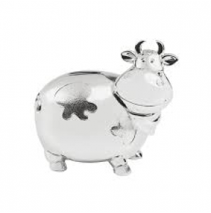 Spaarpot Koe groot 14 cm zilver kleur - 3093447