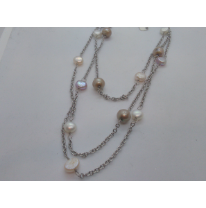 Zilver collier met zw parels wit/r/br - 3090531