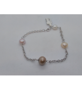 Zilver armband met zw parels wit/r/br - 3090532