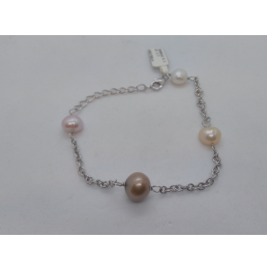 Zilver armband met zw parels wit/r/br - 3090532