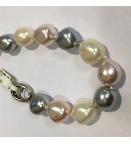 Parelarmband creme/zilver/zalm 20 cm - 3091869