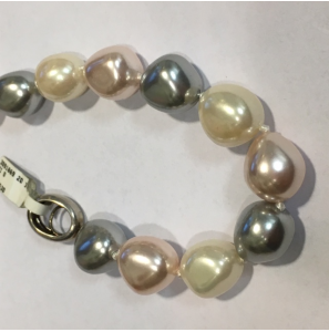 Parelarmband creme/zilver/zalm 20 cm - 3091869