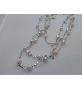 Zilver collier met zw parels wit 120 cm - 3090530