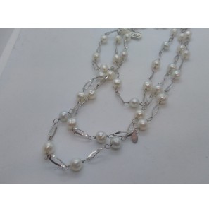 Zilver collier met zw parels wit 120 cm - 3090530