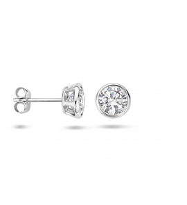Zilver oorknop zirkonia rond vels 6 mm - 3095365