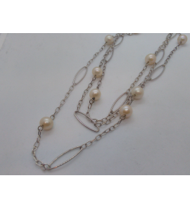Zilver chanel met zw parels 120 cm - 3101256