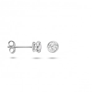 Zilver oorknop zirkonia rond vels 4 mm - 3095363
