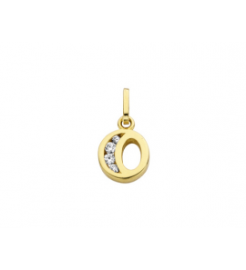 Goud letterhanger met zirkonia O - 2090014