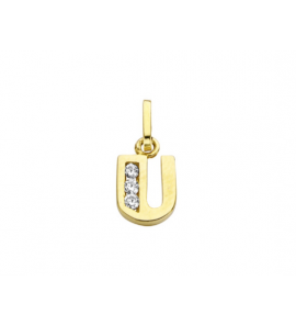 Goud letterhanger met zirkonia U - 2090017