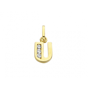Goud letterhanger met zirkonia U - 2090017