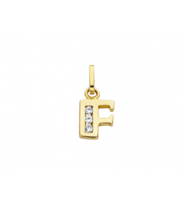 Goud letterhanger met zirkonia F - 2090005