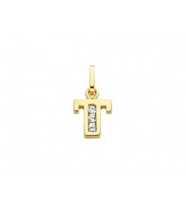 Goud letterhanger met zirkonia T - 2090025