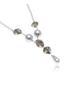 ZINZI zlv. Y-collier met grijze parels en zirkonia's groen - 3111018