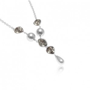 ZINZI zlv. Y-collier met grijze parels en zirkonia's groen - 3111018