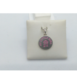Zilver plaatje mat met email roze "My little gurl" - 3111124
