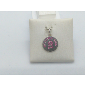 Zilver plaatje mat met email roze "My little gurl" - 3111124