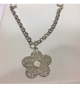 Zilver collier  met hanger open bloem - 3111531