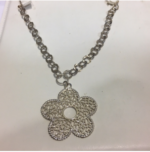 Zilver collier  met hanger open bloem - 3111531