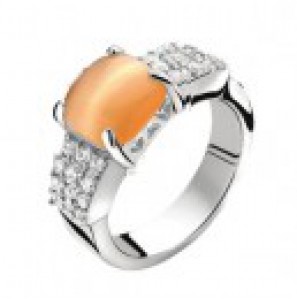ZINZI zilver ring oranje cat-eye mt.56 - 3111724
