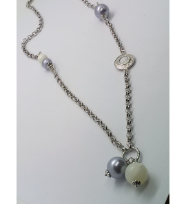 Zilver RH jasseron collier met parels/agaat 80 cm - 3111821