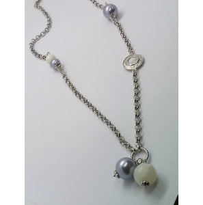 Zilver RH jasseron collier met parels/agaat 80 cm - 3111821