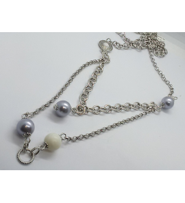 Zilver RH jasseron collier met parels/agaat 80-90 cm - 3111822