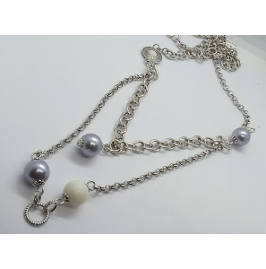 Zilver RH jasseron collier met parels/agaat 80-90 cm - 3111822