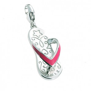 ZINZI zilver charms teenslipper groot email roze - 3112034