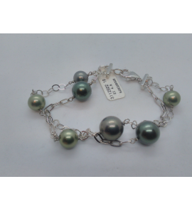 Zilver trend armband met grijze imt. parels 2-rij 19 cm - 3112502