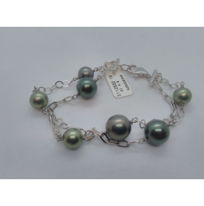Zilver trend armband met grijze imt. parels 2-rij 19 cm - 3112502