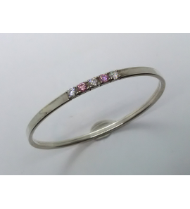 Zilver slavenband dop 5 mm vlak 62 mm met 3x wit 2x roze zironia - 3112567