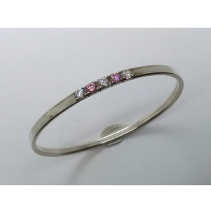 Zilver slavenband dop 5 mm vlak 62 mm met 3x wit 2x roze zironia - 3112567