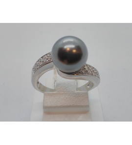 Zilver dames ring met zirkonia en grijze parel - 3112569