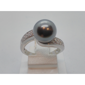 Zilver dames ring met zirkonia en grijze parel - 3112569