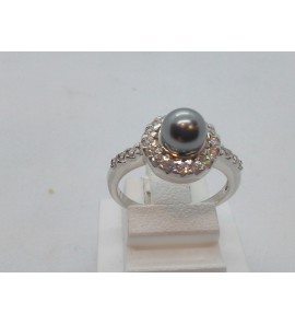 Zilver dames ring met zirkonia en grijze parel - 3112601